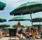 ANCONA, 26 AGO - Ombrelloni in uno stabilimento balneare in primo piano in una spiaggia della Riviera Adriatica.